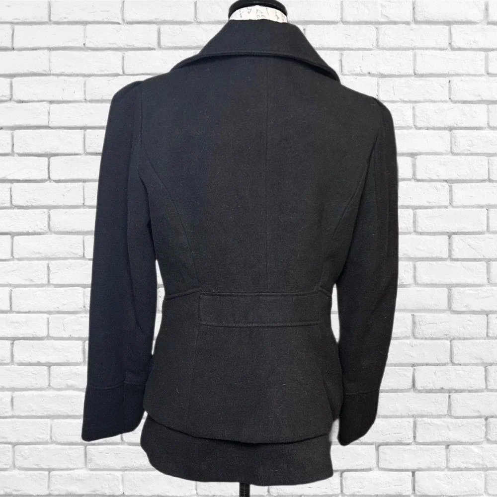 Steve Madden‎ Black Double Breasted Peacoat Puff Shoulder Snakeskin Lining Large